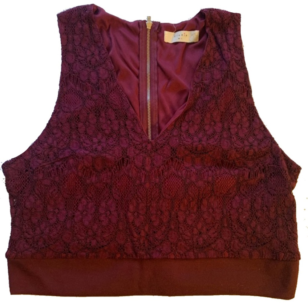 Elodie Medium Lace Zip Sleeveless Crop Top